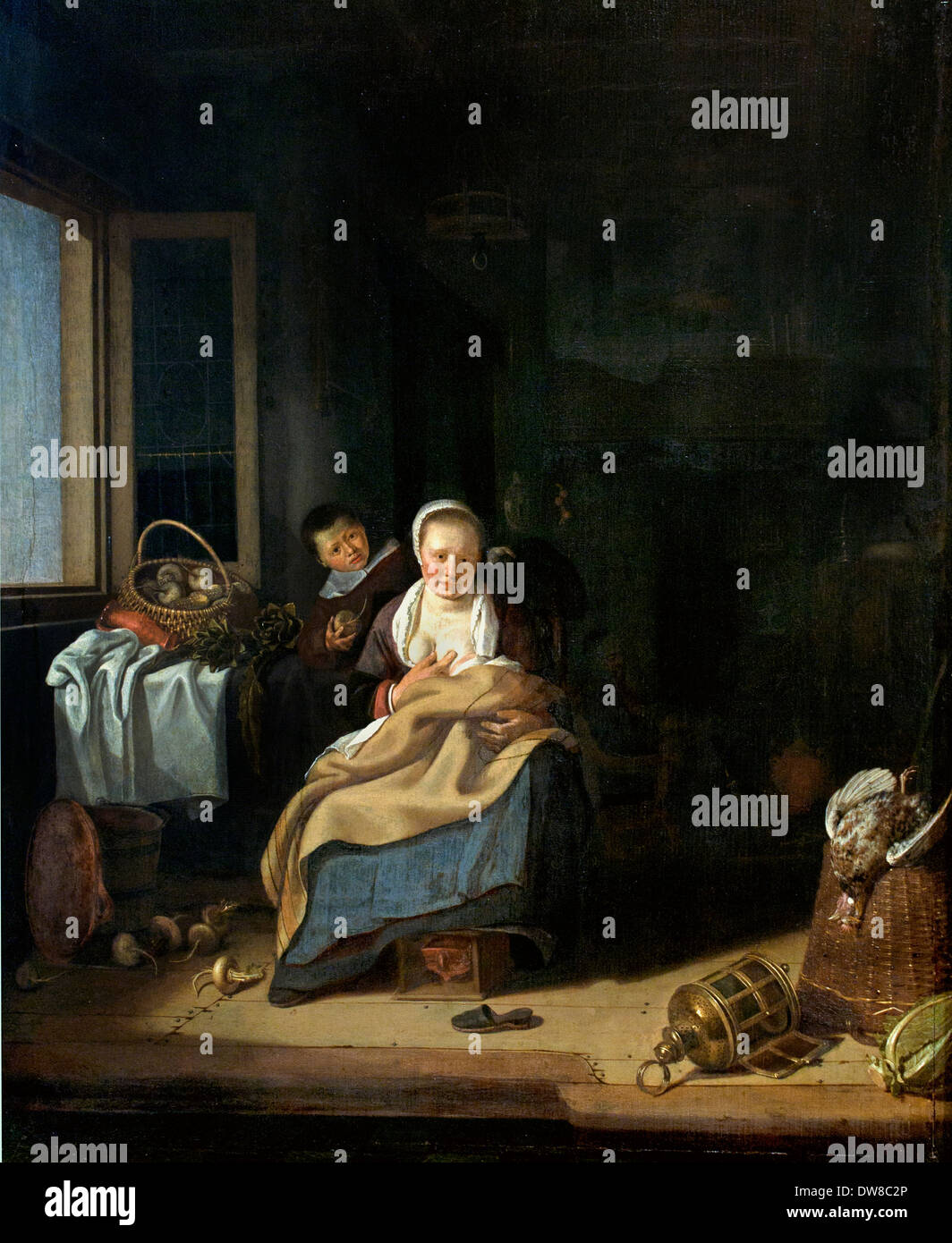 Mère allaitante Pieter Cornelisz. van Slingeland 1640 - 1691 Pays-Bas Néerlandais Banque D'Images