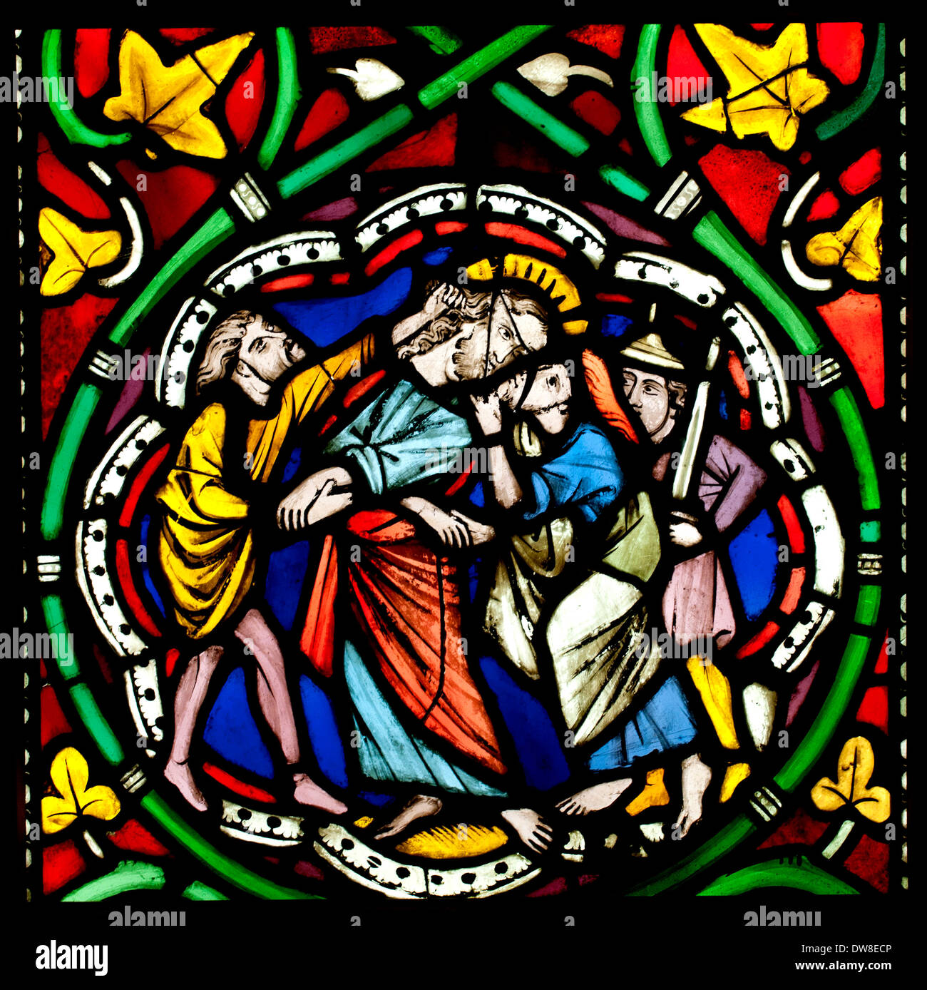 Vitrail Le baiser de Judas 1260 ancienne église des Dominicains Strasbourg France Français Banque D'Images