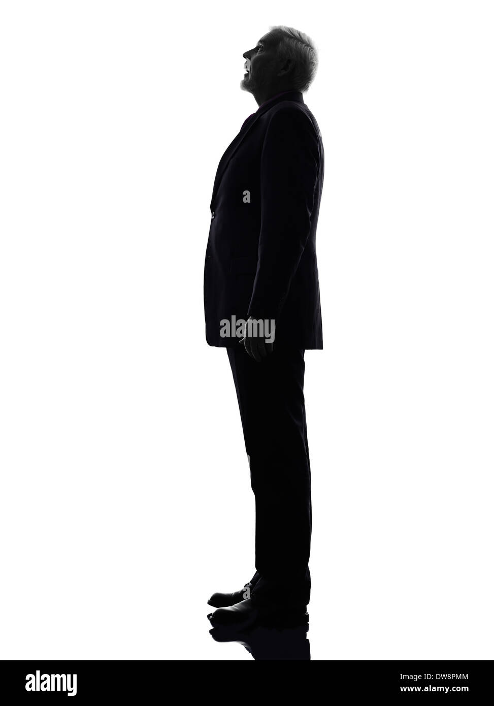 Portrait d'un homme d'affaires surpris jusqu'à la silhouette Fond blanc Banque D'Images