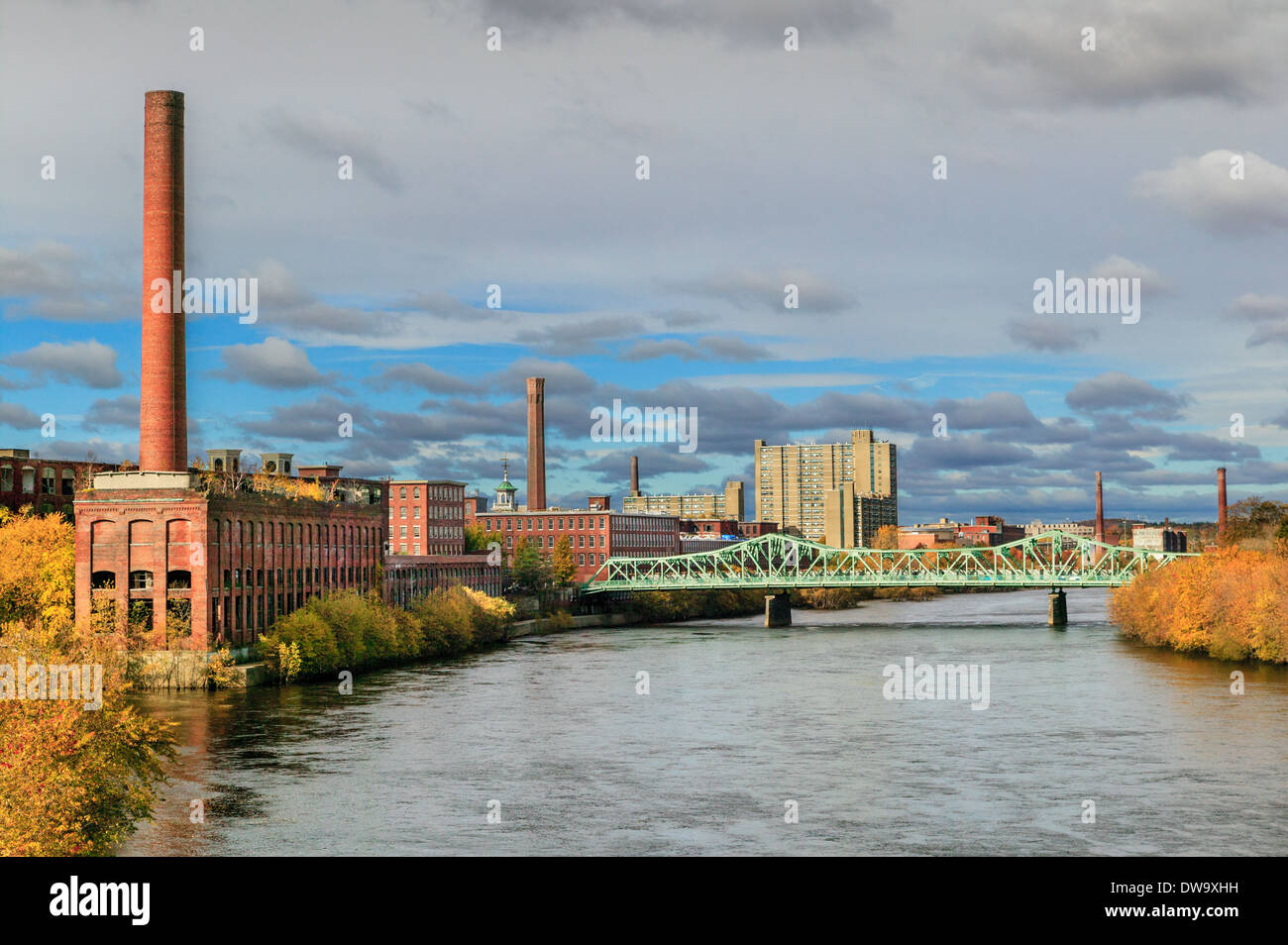 Lowell, Massachusetts, ville historique des moulins sur la rivière Merrimack.ÉTATS-UNIS. Banque D'Images