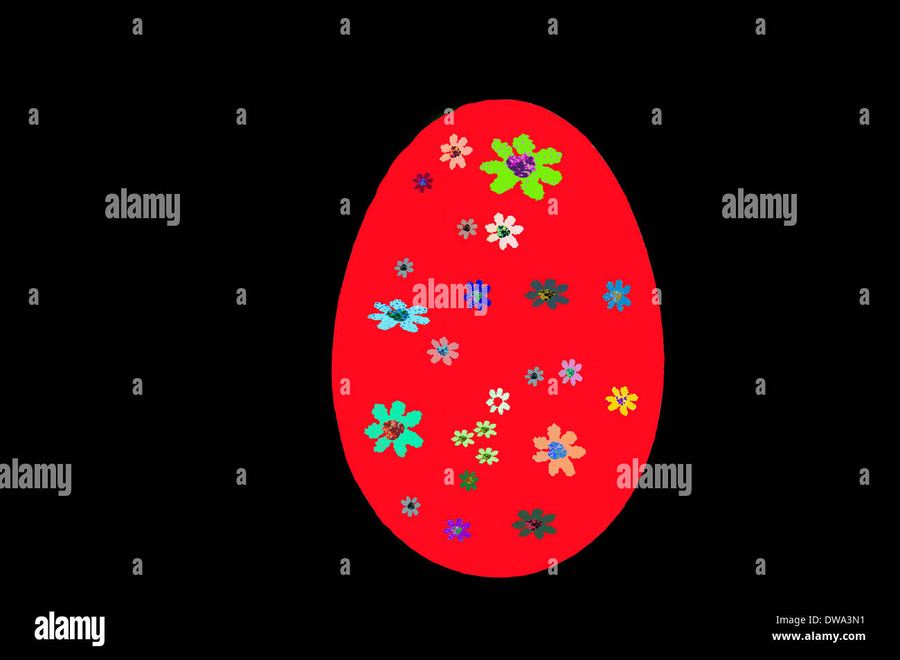 Oeuf de Pâques rouge fleurs colorées Banque D'Images