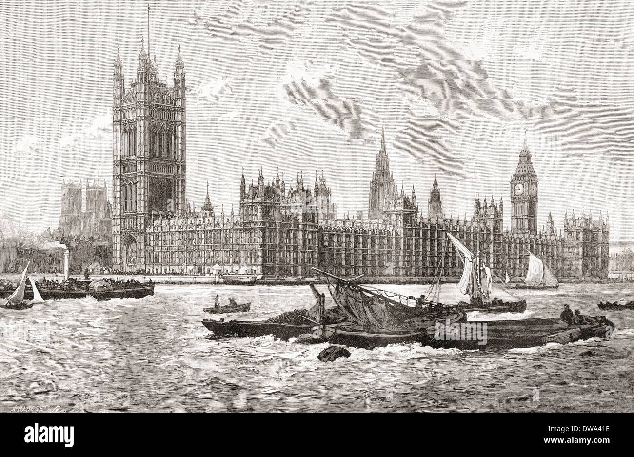 Les chambres du Parlement, City of Westminster, London, Angleterre au xixe siècle. Banque D'Images
