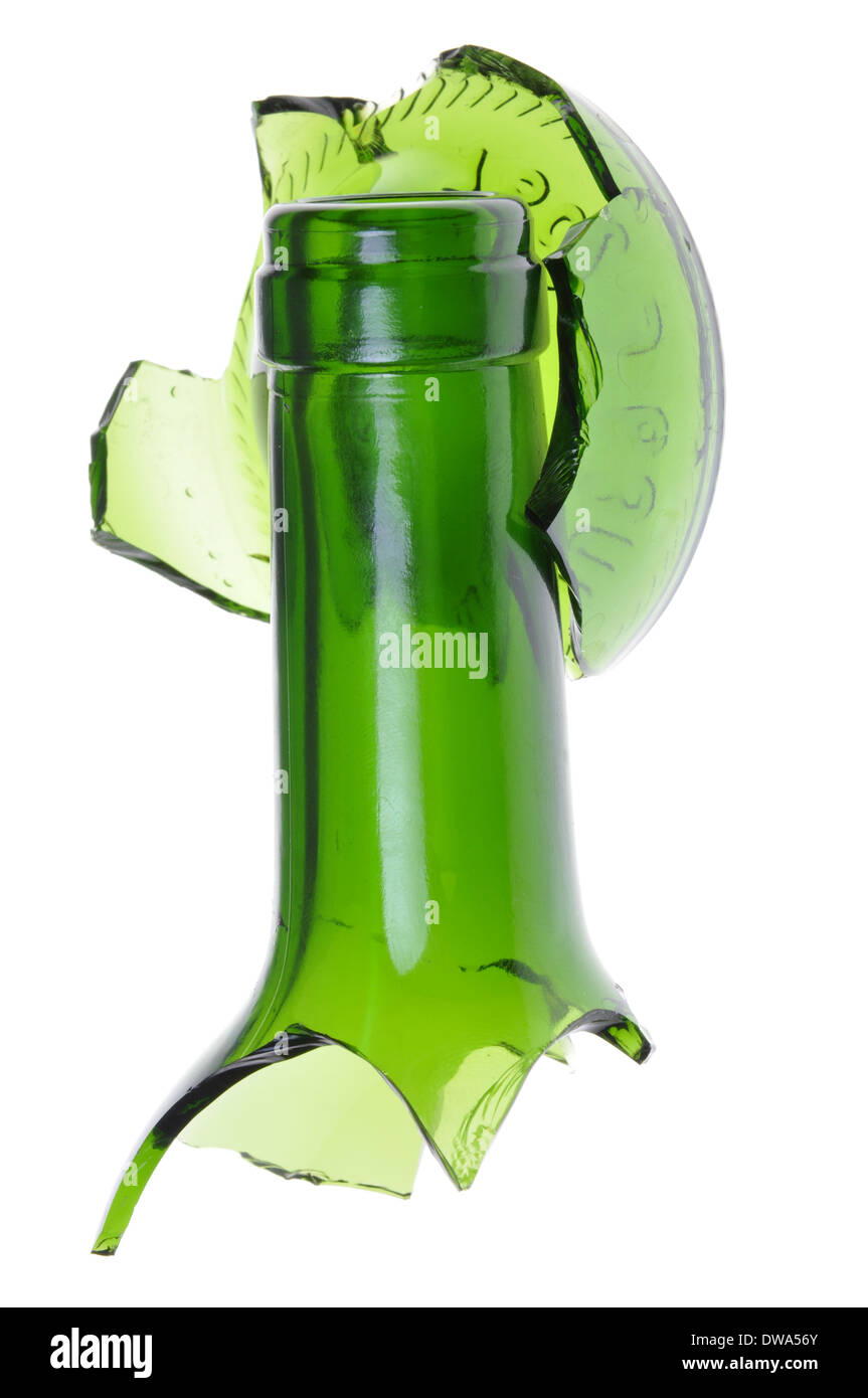 Bouteille de vin vert cassé, danger Banque D'Images
