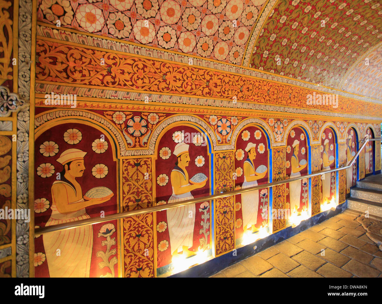 Sri Lanka, Kandy, Temple de la dent, Dalada Maligawa, intérieur, peinture murale, Banque D'Images