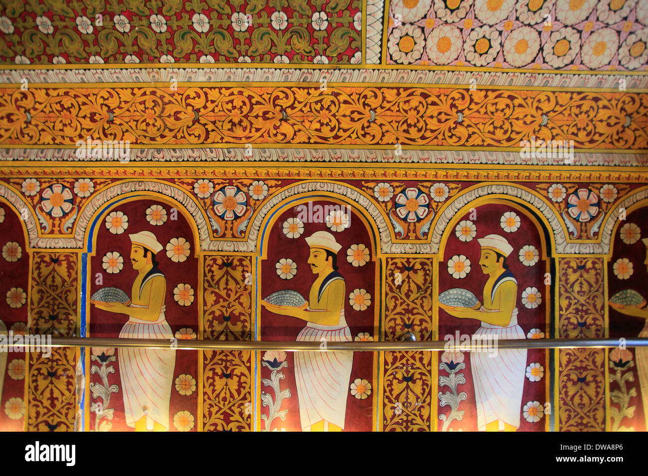 Sri Lanka, Kandy, Temple de la dent ; Dalada Maligawa ; intérieur ; peinture murale, Banque D'Images