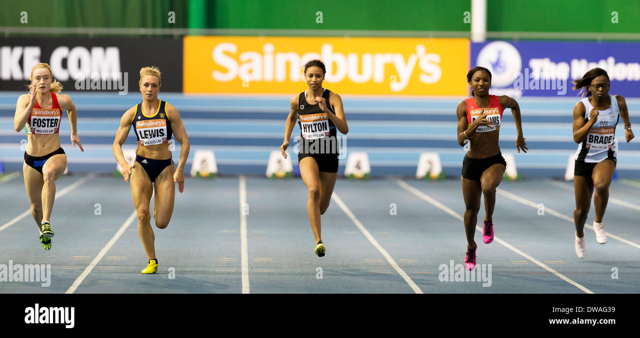 60 mètres de la chaleur 5 Femmes Athlétisme britannique Sainsbury's Indoor Championships à l'English Institute of Sport (EIS) Sheffield UK Banque D'Images