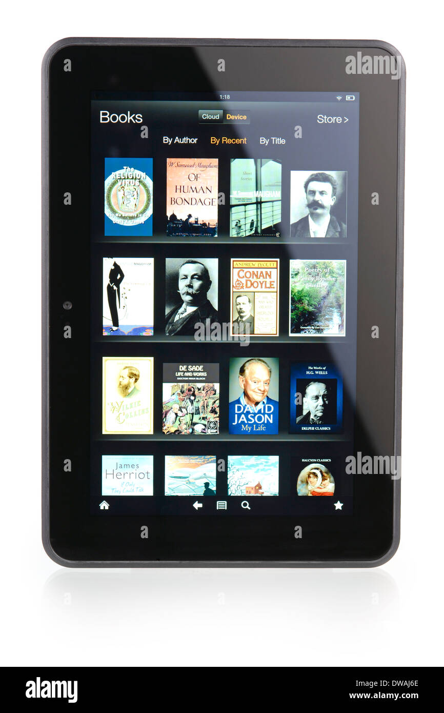 Kindle Fire HD 8,9, l'affichage des titres, des couvertures de livres sur l'appareil acheté sur Amazon Store Banque D'Images