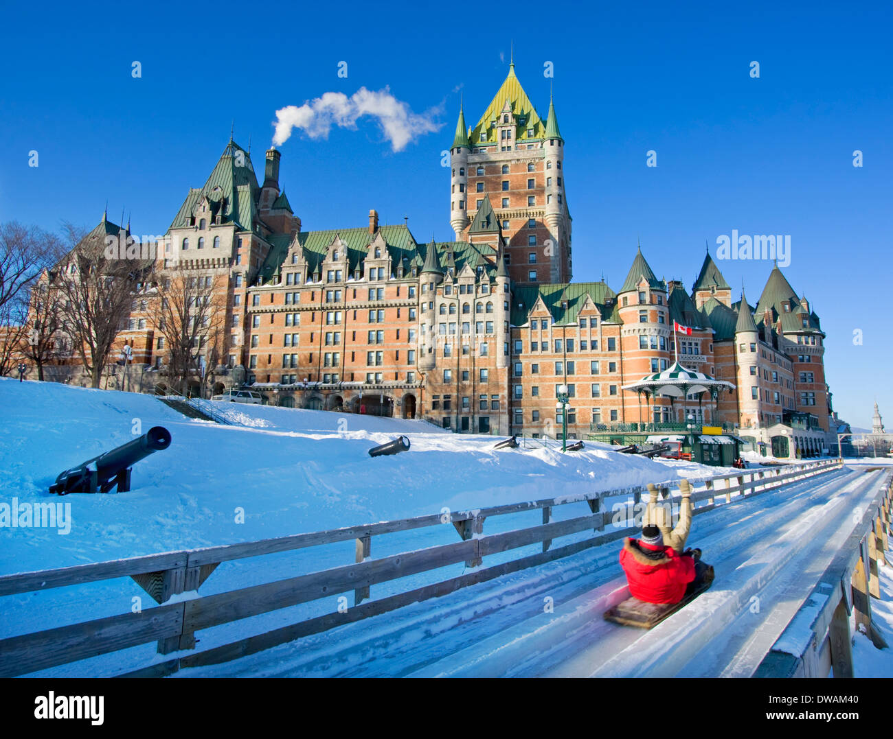 La ville de Québec en hiver, faites glisser traditionnelle bon Banque D'Images