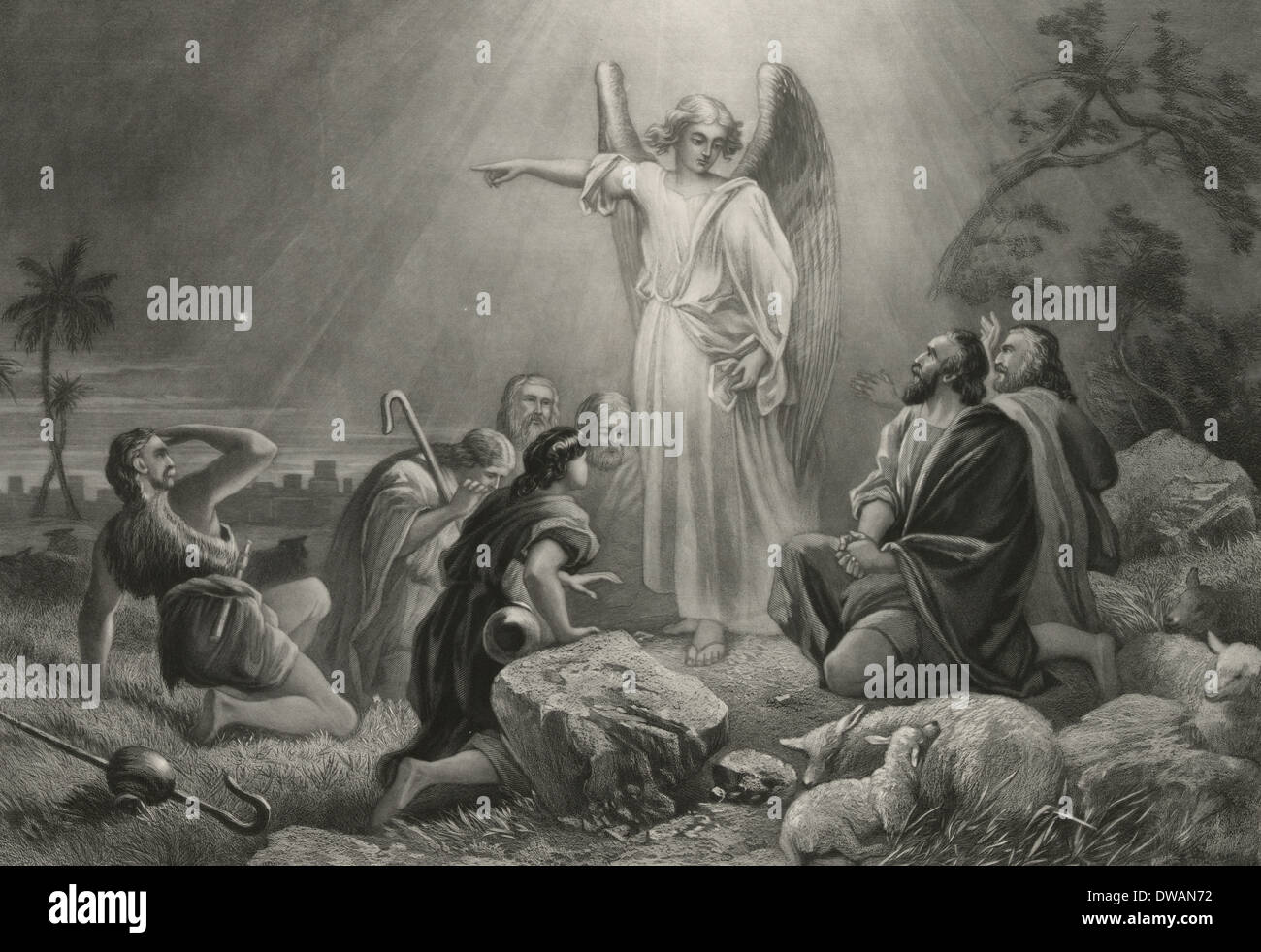 L'étoile de Bethléem - ange annonçant la naissance de Jésus Christ à des bergers Banque D'Images