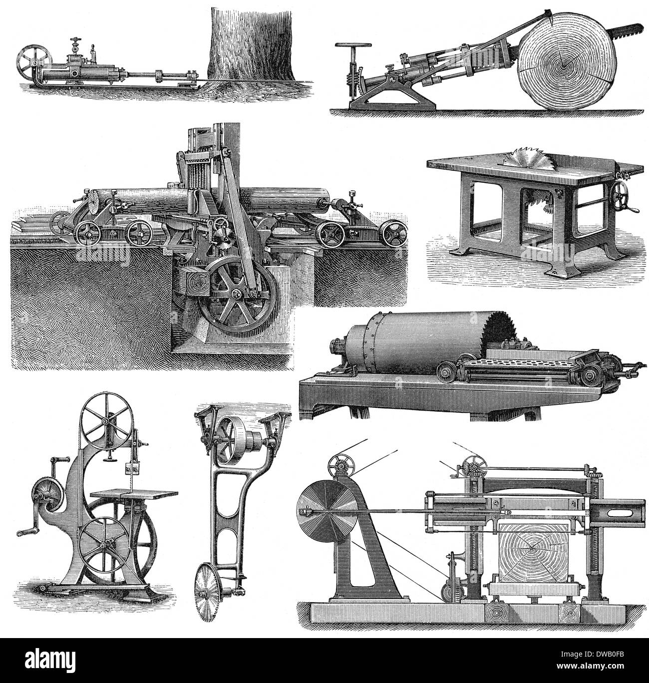 Illustration historique, 19e siècle, les machines à scier Banque D'Images