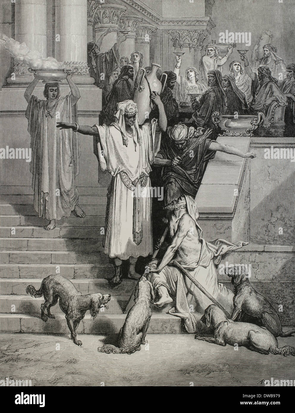 La parabole de Jésus, l'homme riche et Lazare. Évangile selon saint Luc. Gravure de Gustave Dore. 19e siècle. Banque D'Images