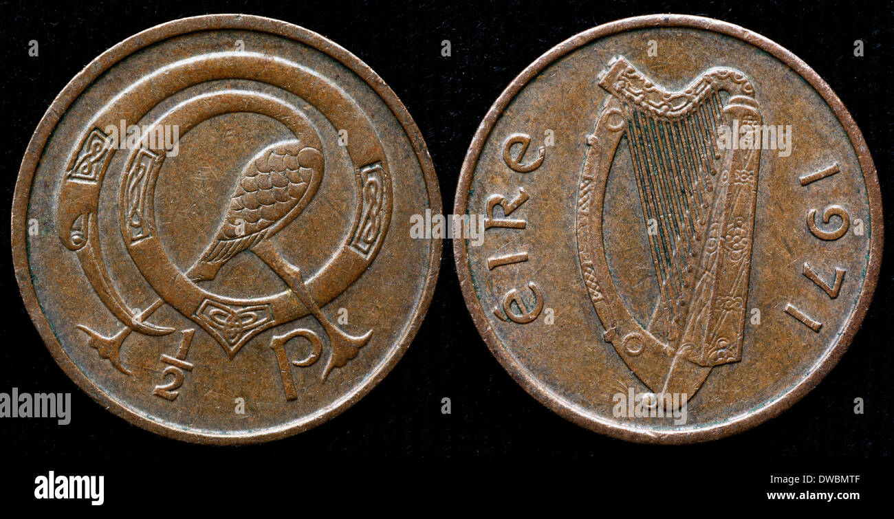 Pièce demi-penny, oiseau stylisé, l'Irlande, 1971 Banque D'Images