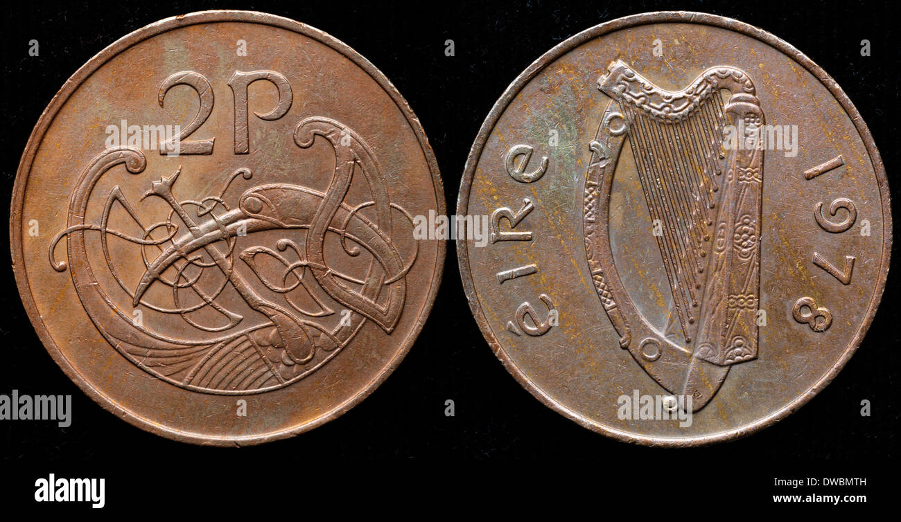 Pièce de 2 penny, oiseau stylisé, l'Irlande, 1978 Banque D'Images