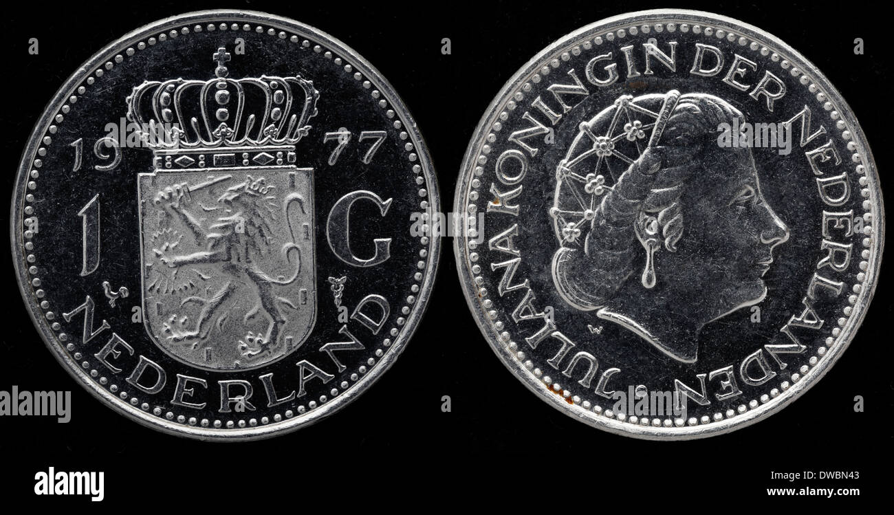 1 Gulden coins, la reine Juliana, Pays-Bas, 1977 Banque D'Images