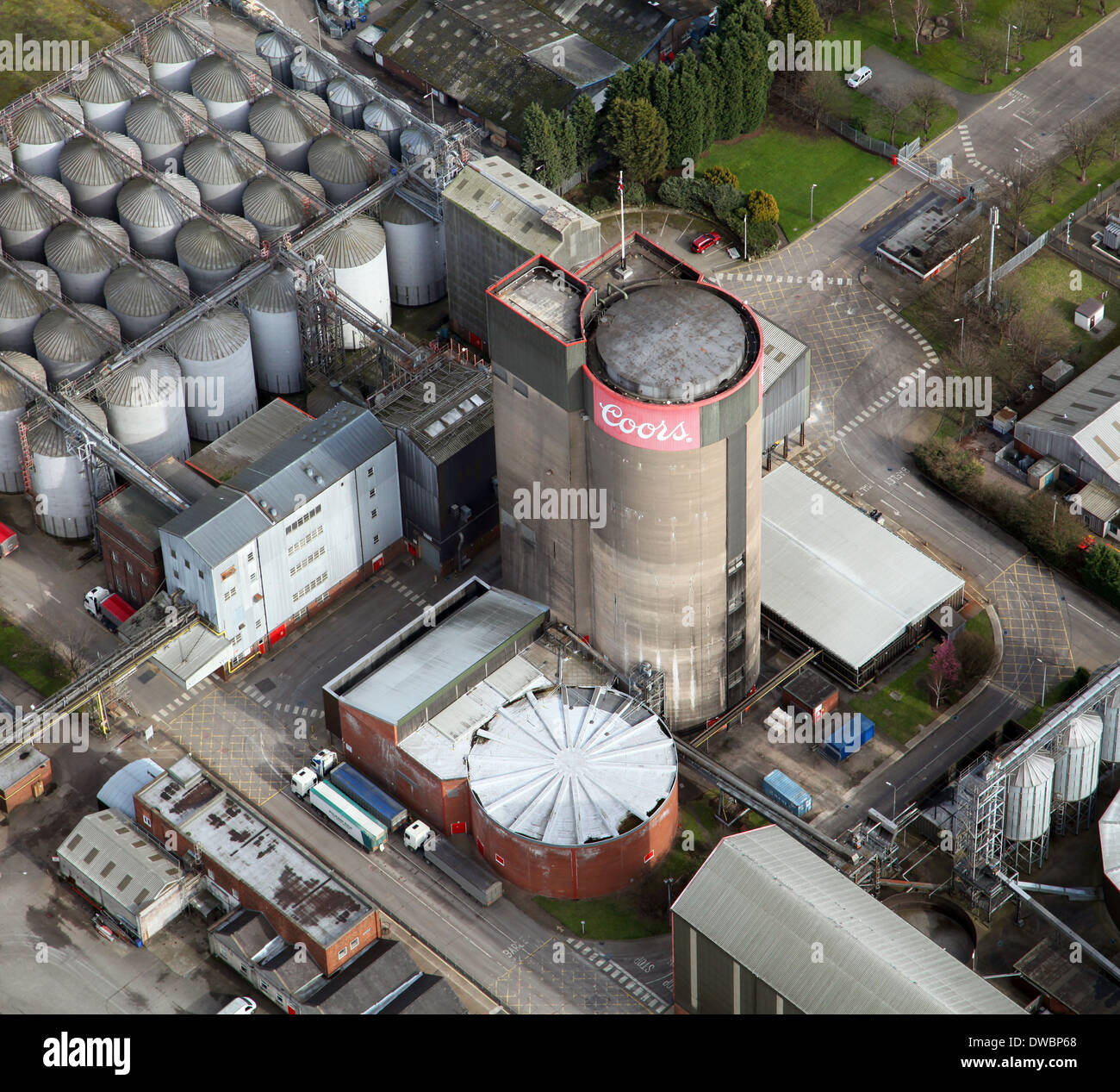 Vue aérienne de Molson Coors Brewery à Burton-upon-Trent Banque D'Images