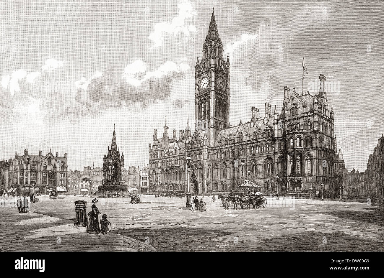 Hôtel de ville, place Albert, Manchester, Angleterre au xixe siècle. Banque D'Images