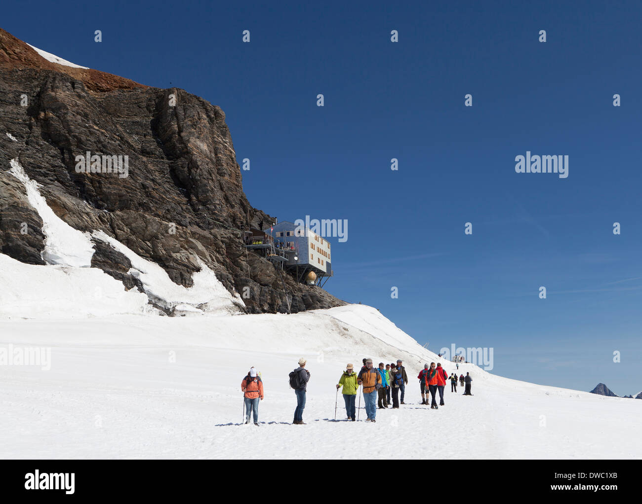 La Suisse, l'Oberland bernois, Glacier d'Aletsch, Moutaineers au Jungfraujoch Banque D'Images