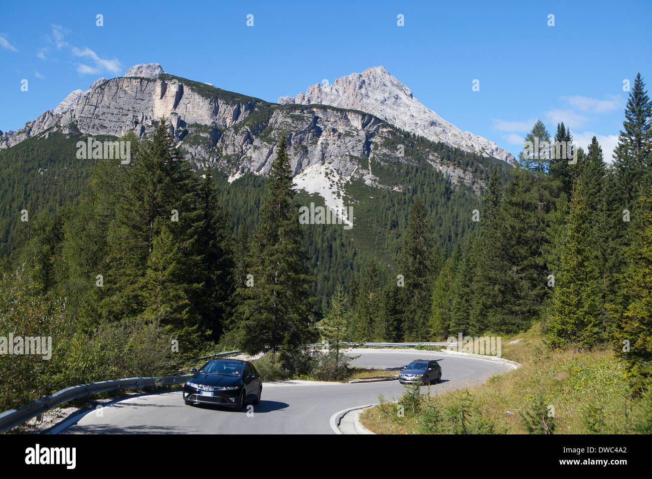 L'Italie, la Vénétie, la route alpine et Monte Cristallo Banque D'Images
