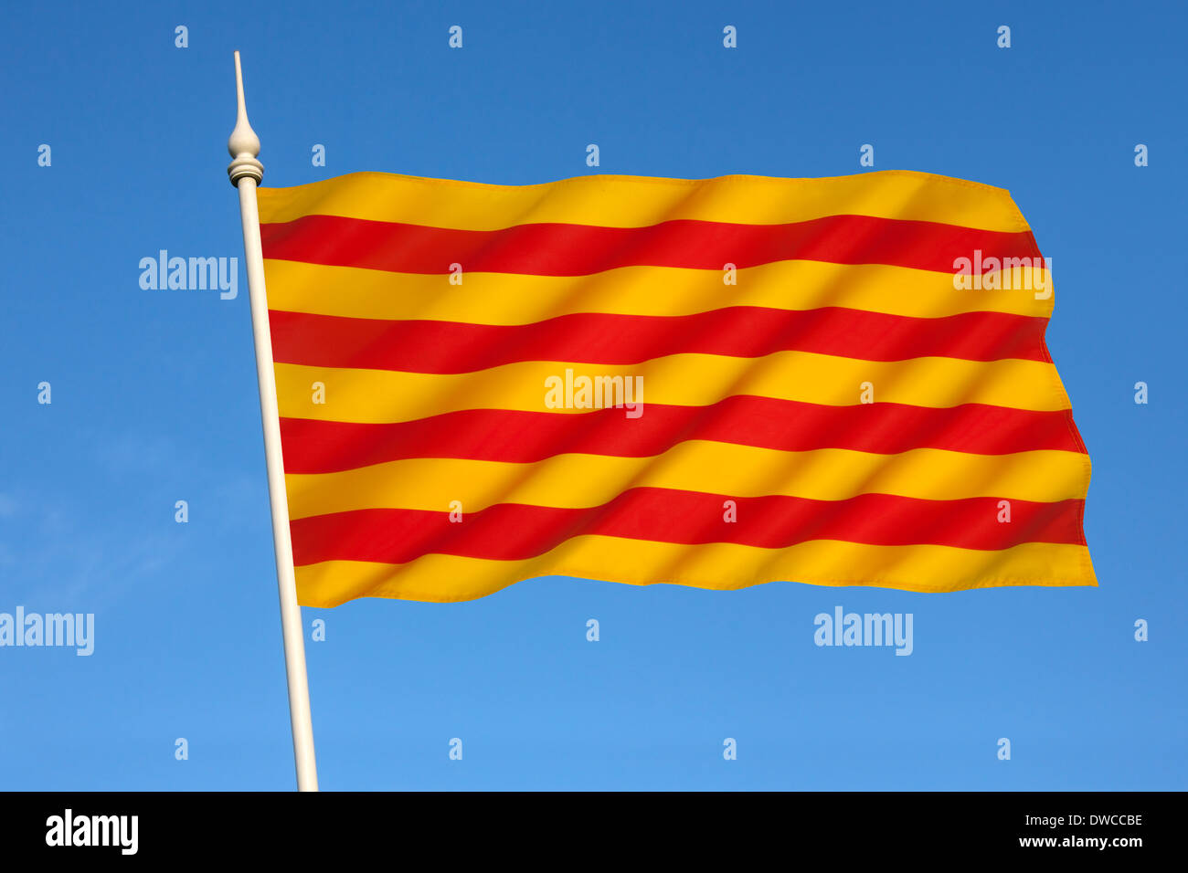 Drapeau de la Catalogne en Espagne. Connue comme la Senyera. Banque D'Images