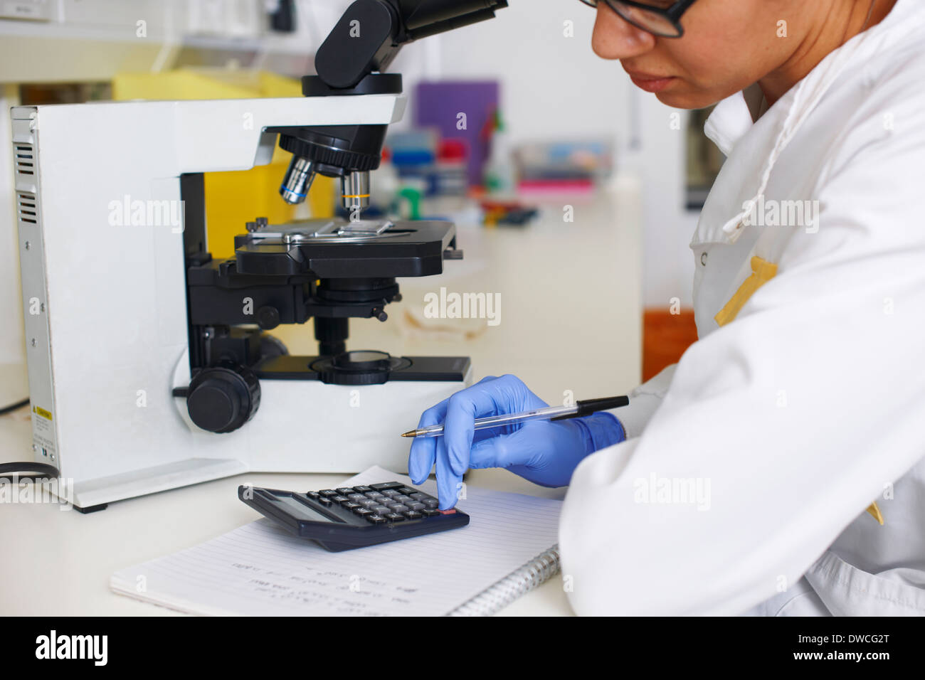 Female scientist using calculator Banque D'Images Female scientist using calculator Banque D'Images