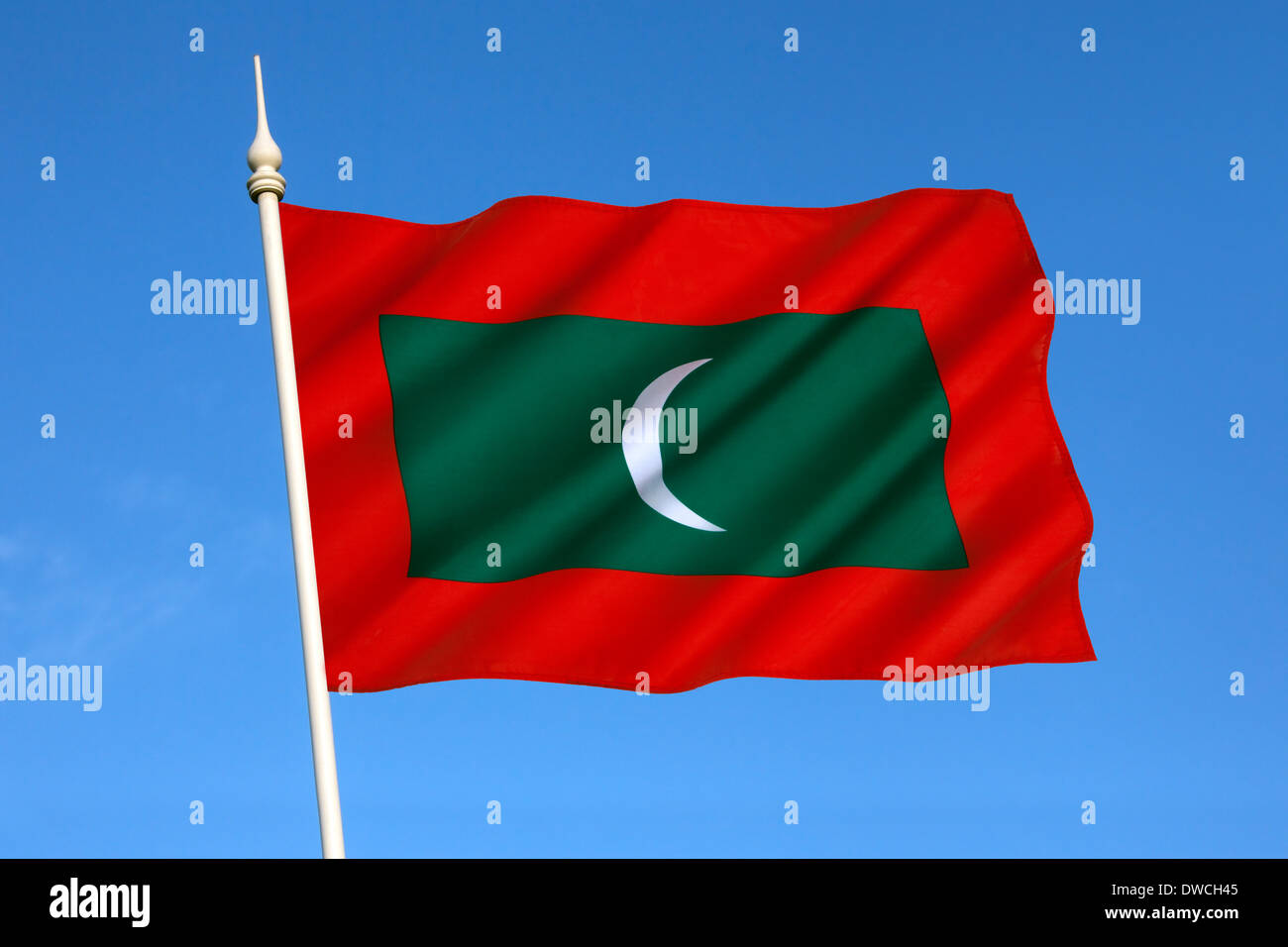 Drapeau de la République des Maldives. Ce drapeau date de 1965, lorsque la France a gagné l'indépendance. Banque D'Images