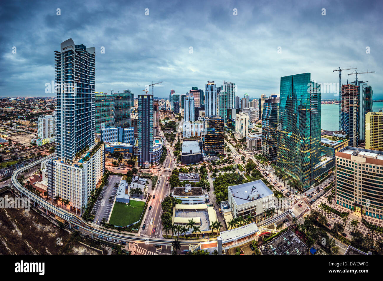 Miami, Floride, USA Centre-ville paysage urbain de l'antenne. Banque D'Images