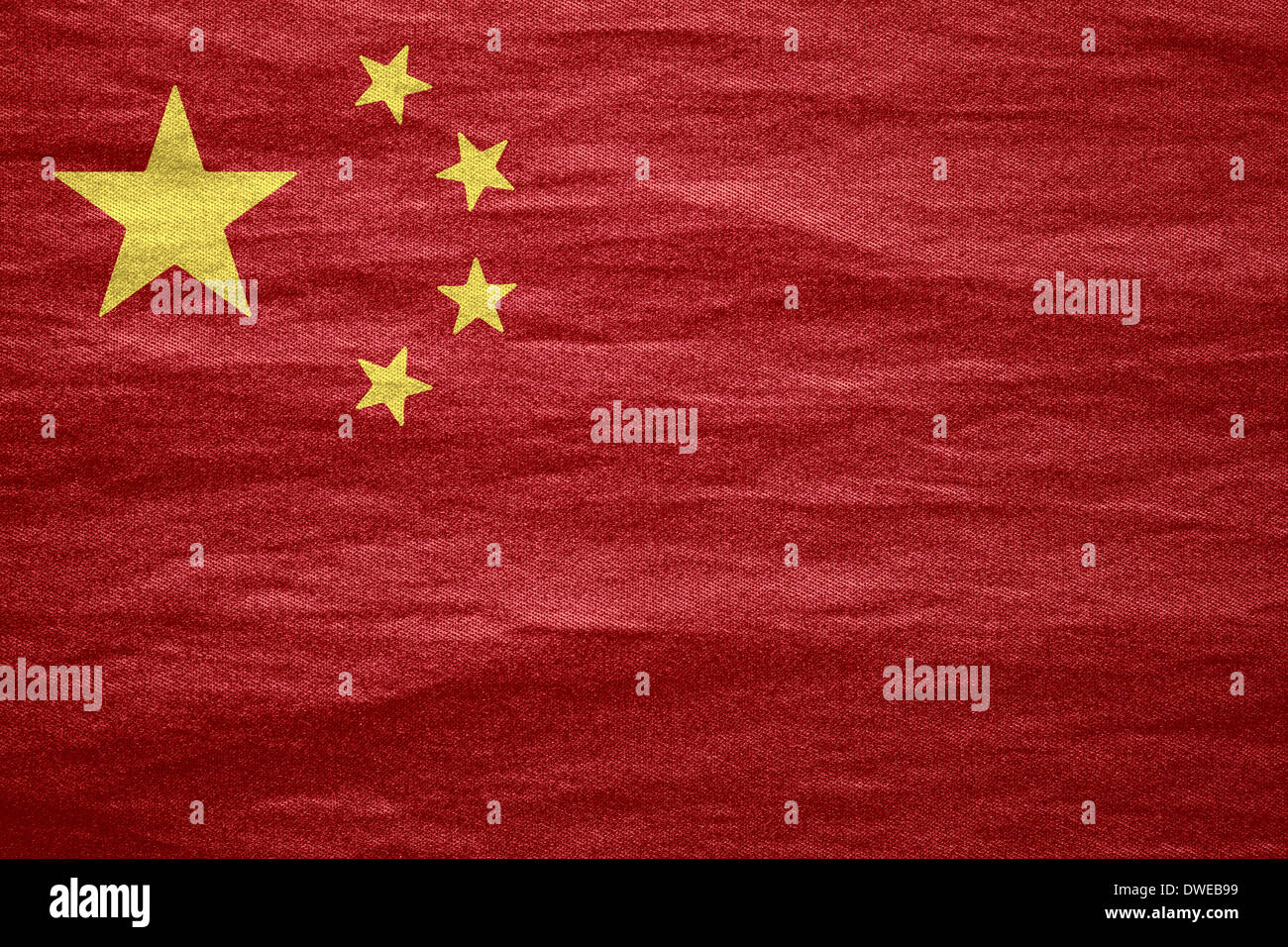 Drapeau de la Chine ou bannière chinoise sur toile texture Banque D'Images