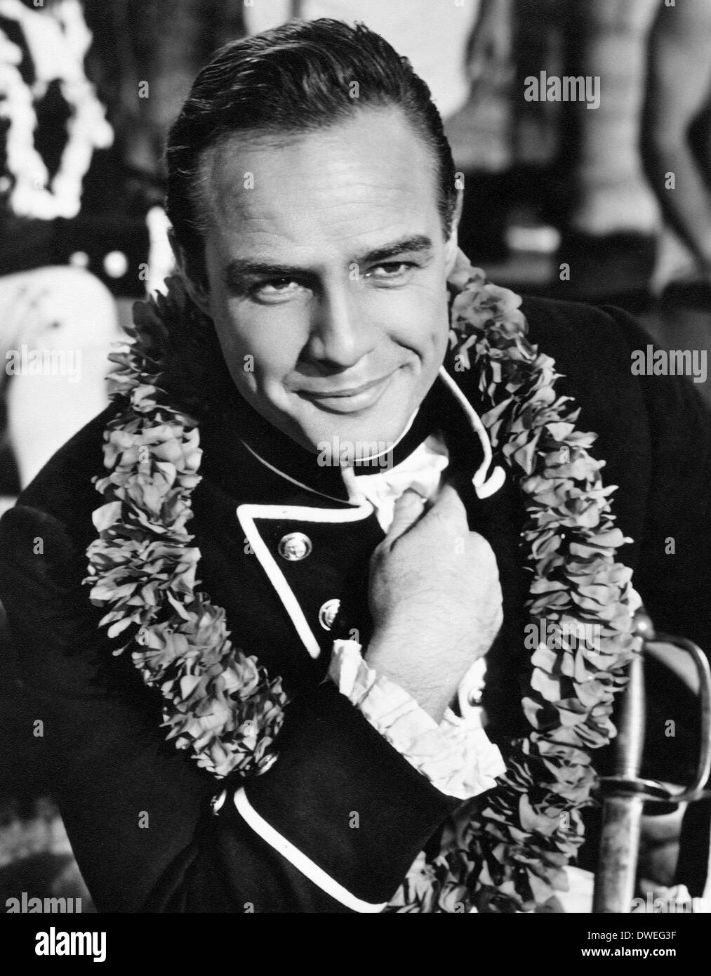 Marlon Brando, sur-ensemble du film, mutinerie sur le Bounty' réalisé par Lewis Milestone, 1962 Banque D'Images