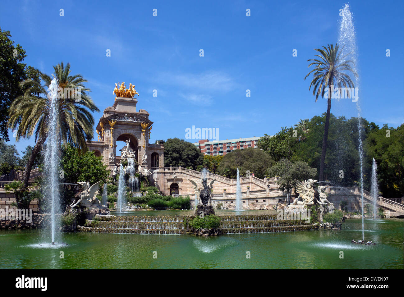 Fontaines ornementales dans le Parc de la Ciutadella - quartier de la vieille ville de Barcelone - Catalogne Région de l'Espagne. Banque D'Images