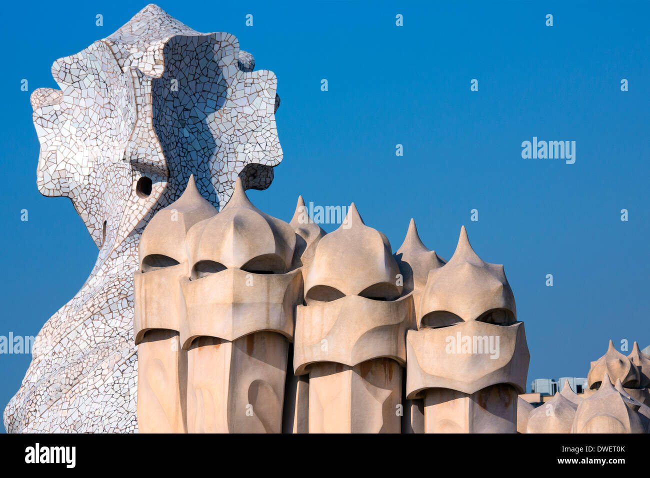 Gaudi, Casa Milia dans le quartier de l'Eixample de Barcelone - Catalogne Région de l'Espagne. Banque D'Images