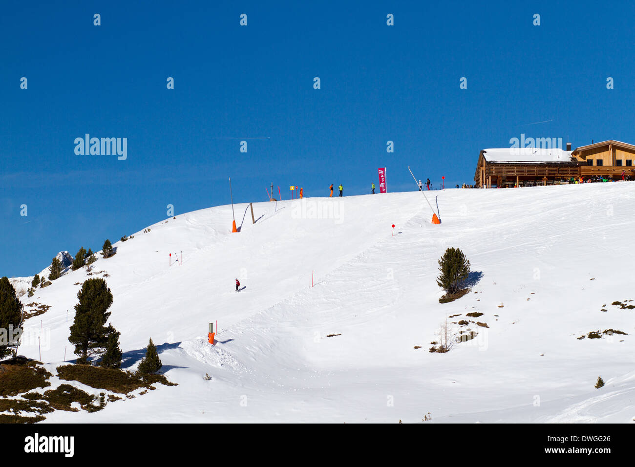 Pente de ski ensoleillées à Videralp, Ischgl, Autriche. Banque D'Images