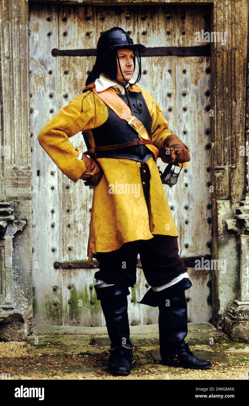 Guerre Civile Anglaise, cavalier Cromwellienne, 17ème siècle, reconstitution historique des soldats de cavalerie de l'armée soldat uniformes uniforme England UK Oliver Cromwell Banque D'Images