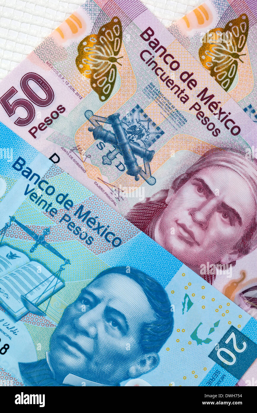 50 et 20 billets de pesos du Mexique. Banque D'Images