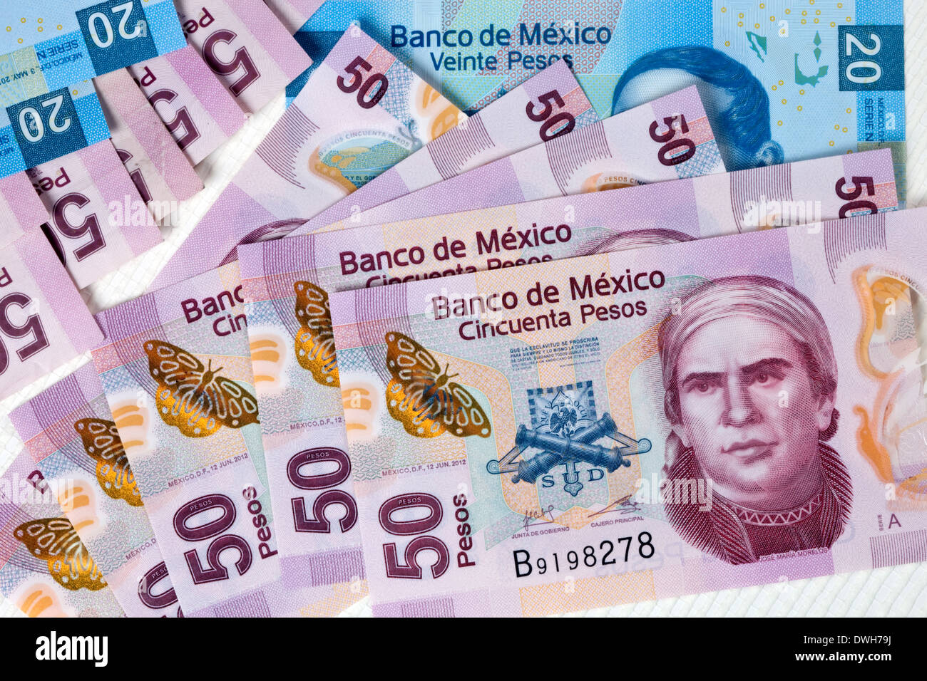 20 et 50 pesos du Mexique billets Banque D'Images