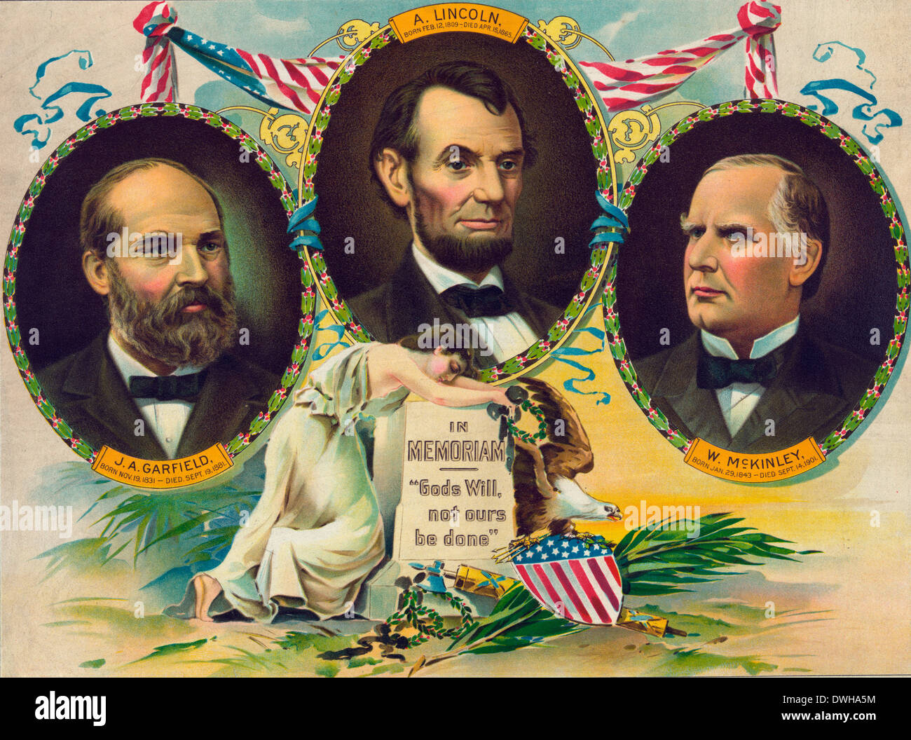 In memoriam. 'La volonté de Dieu, pas à nous être fait' 1901 - Lincoln, Garfield et McKinley - assassiné les présidents américains Banque D'Images