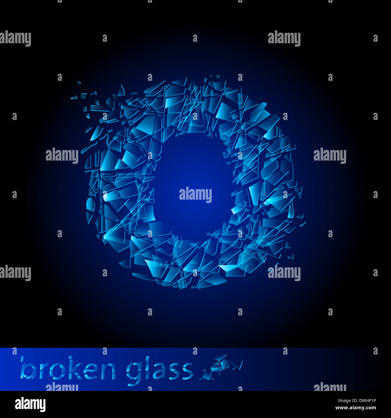 Une lettre de verre cassé - O. Illustration sur fond noir Banque D'Images