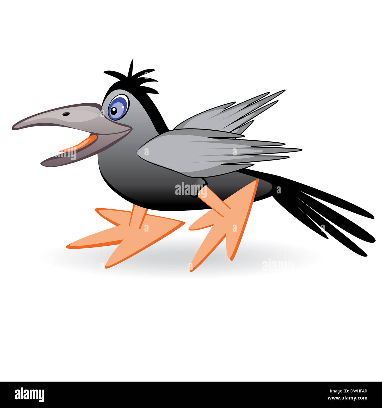 La caricature noir sur blanc oiseau amusant Raven Banque D'Images