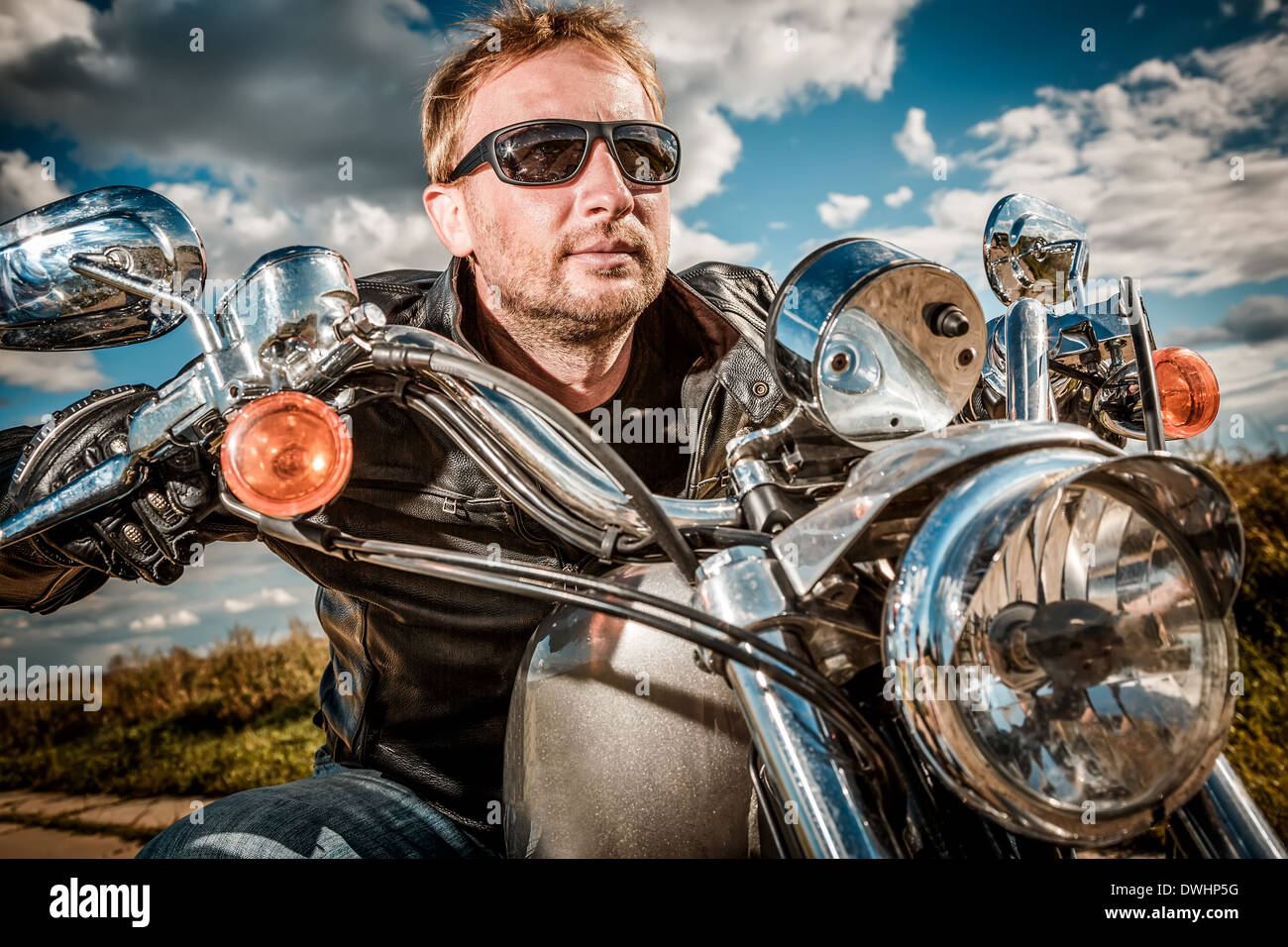 Sur une moto motard Banque D'Images