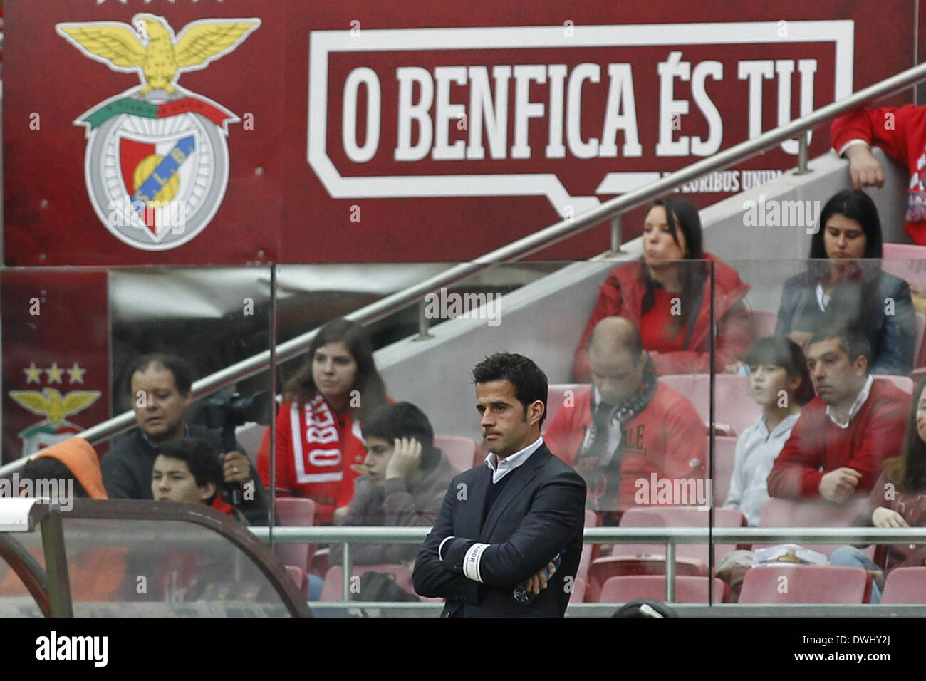 Lisboa, LISBOA, Portugal. Mar 9, 2014. L'entraîneur-chef de l'Estoril Portugais Marco Silva ressemble au champ pendant la zon Sagres League football match SL Benfica vs Estoril à Luz Stadium à Lisbonne. © Filipe Amorim/NurPhoto ZUMAPRESS.com/Alamy/Live News Banque D'Images