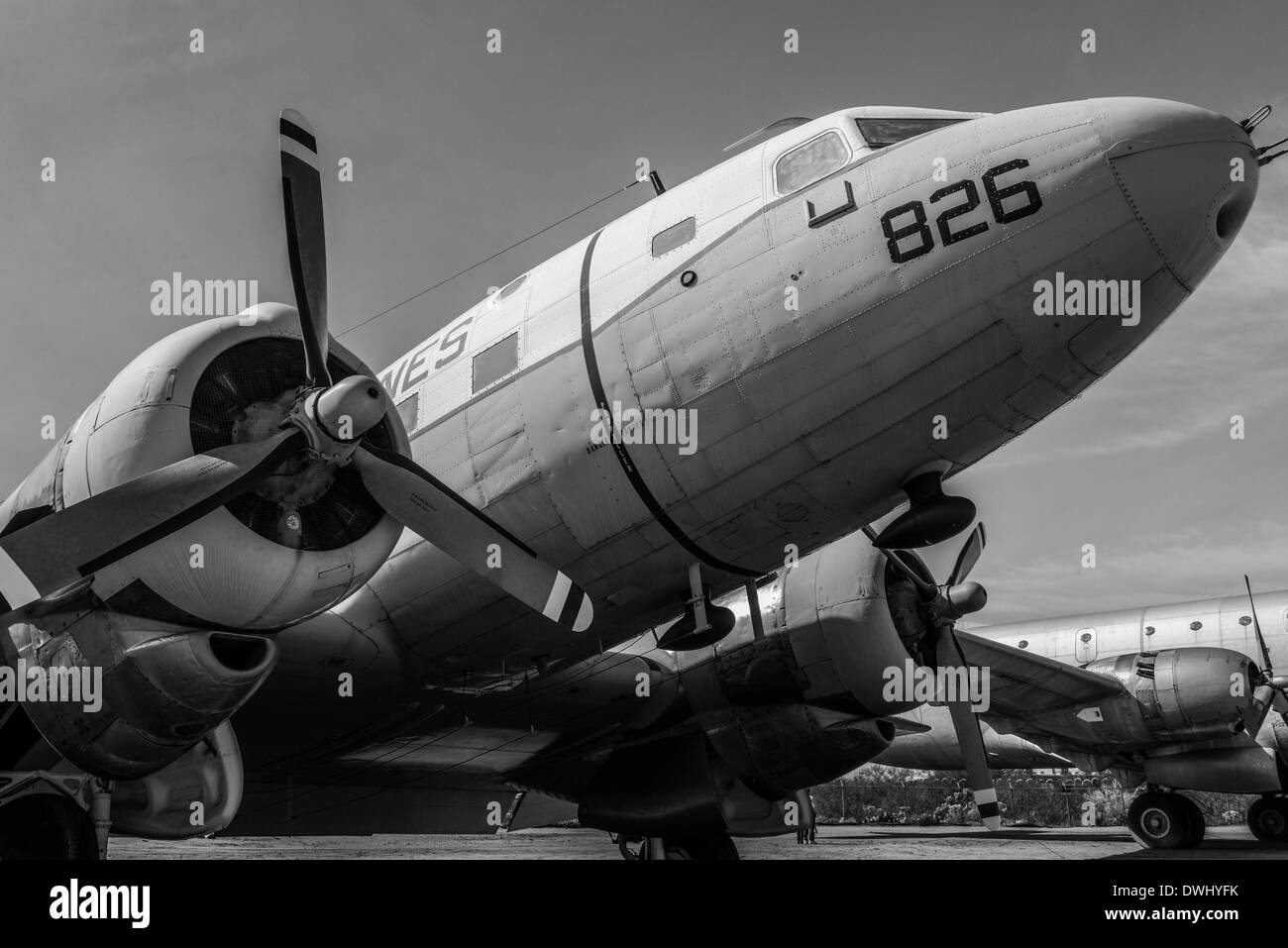 Avion militaire Vintage - Noir & Blanc Banque D'Images