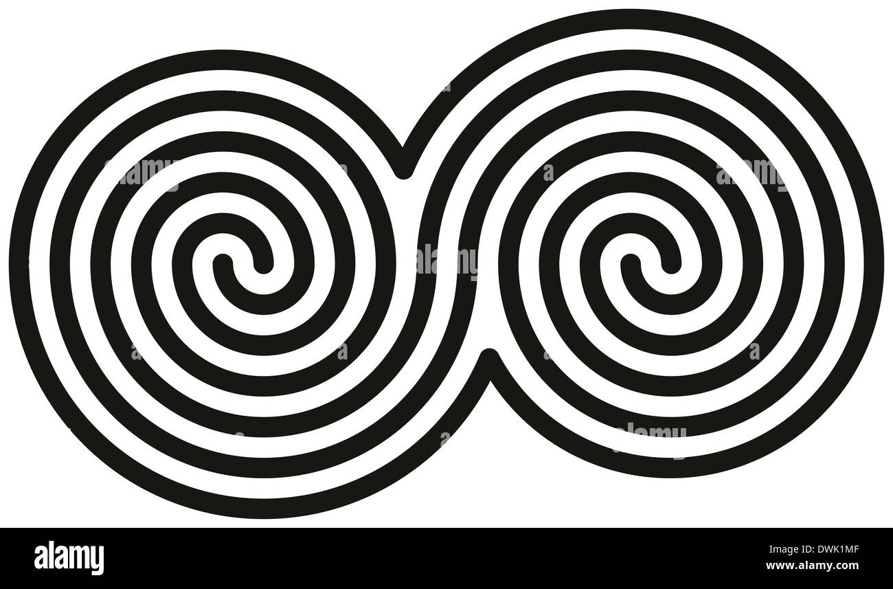 Double celtique - Spirales spirales double blanc et noir forment un symbole celtique Banque D'Images