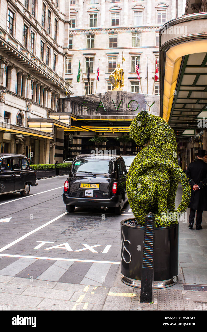 Entrée principale de l'Hôtel Savoy, Londres, UK Banque D'Images
