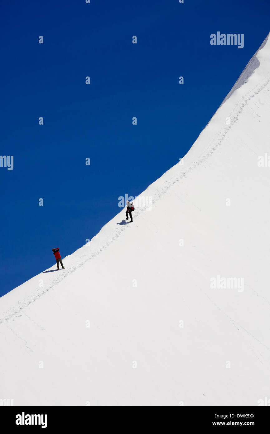 Alpinistes sur le nord-ouest de la crête du Trugberg Obers Mönchjoch Jungfrau-Aletsch, Suisse, Banque D'Images