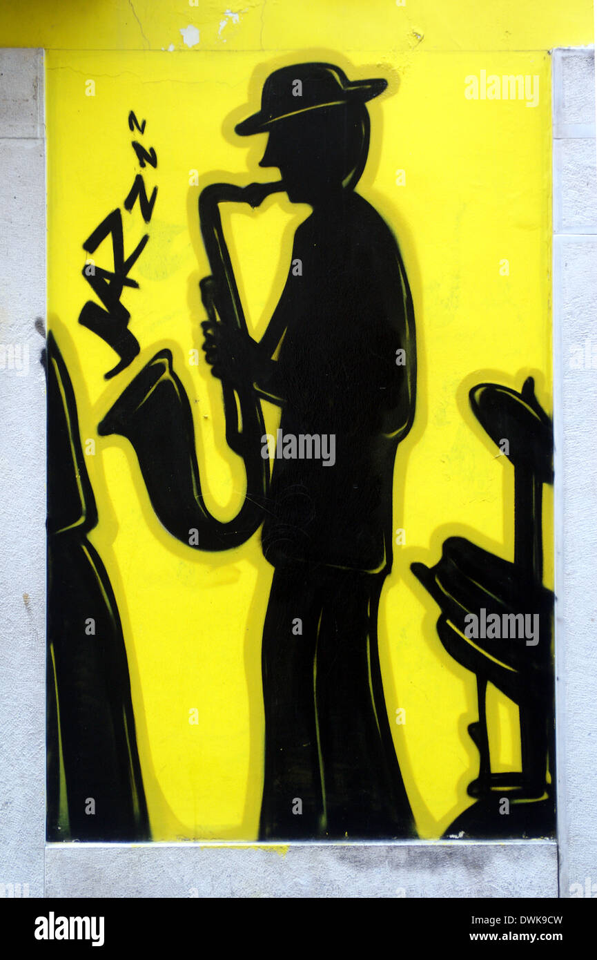 Street art de musicien de jazz, Lisbonne Banque D'Images