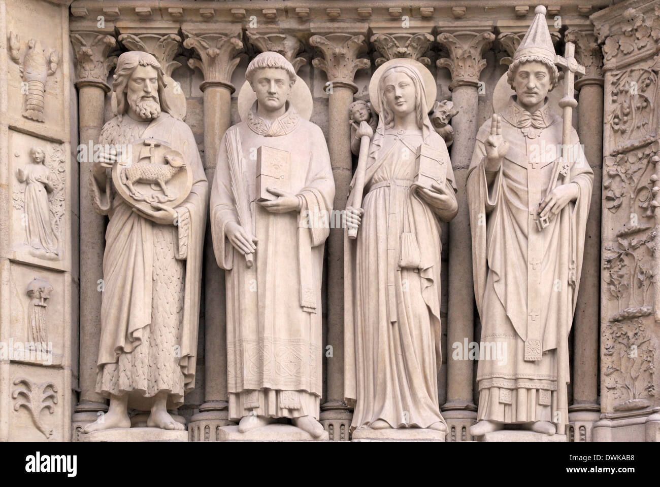 Détails architecturaux de Cathédrale Notre Dame de Paris Banque D'Images