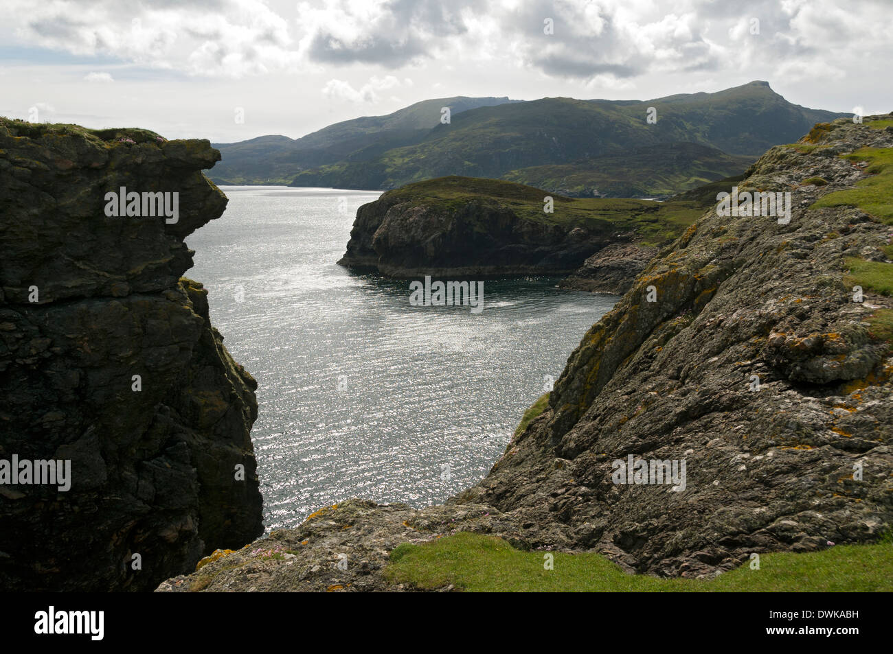 Ben Corodale de Nicholson's Leap, près de l'Ushenish Point, côte est de South Uist, Western Isles, Ecosse, Royaume-Uni Banque D'Images
