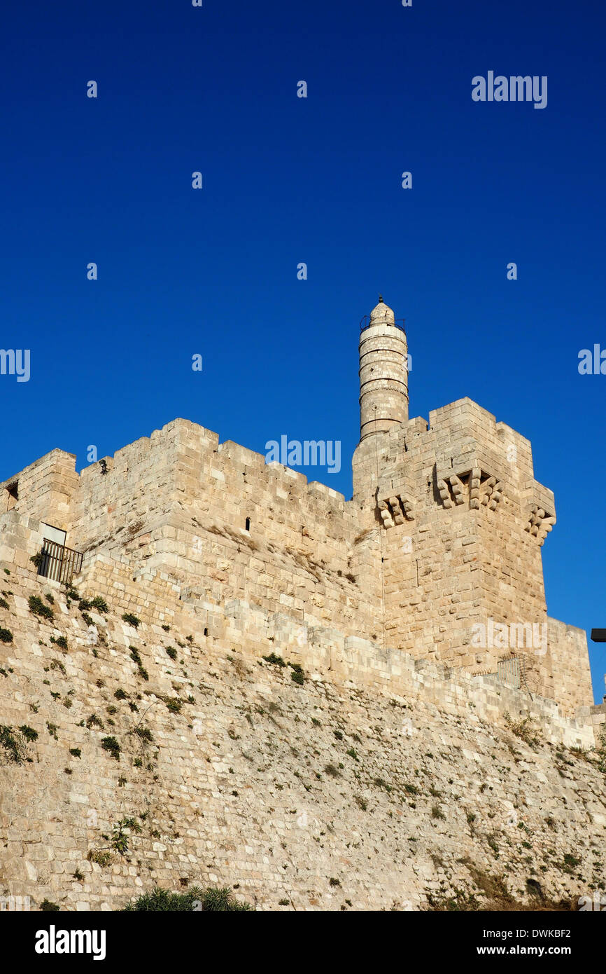 La citadelle de la Tour de David, vu de l'extérieur des murs de la vieille ville de Jérusalem Banque D'Images