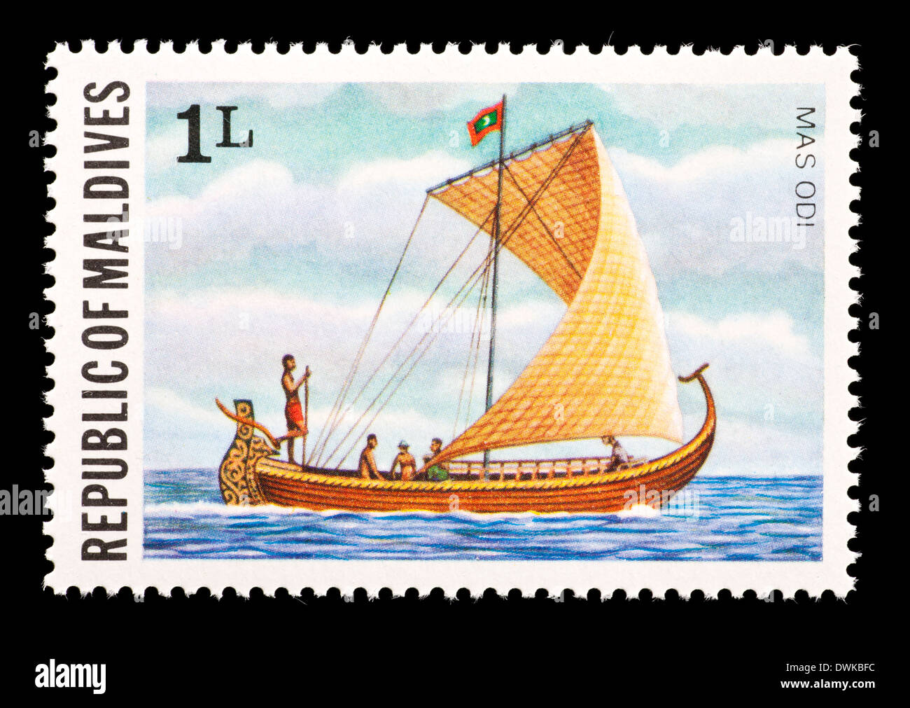 Timbre-poste de la Maldives représentant un navire Phénicien Banque D'Images