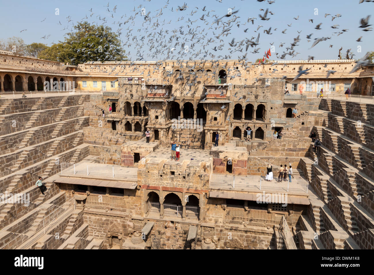 Chand Baori Abhaneri étape bien, Village, Rajasthan, Inde. Construit 800-900A.D. Banque D'Images