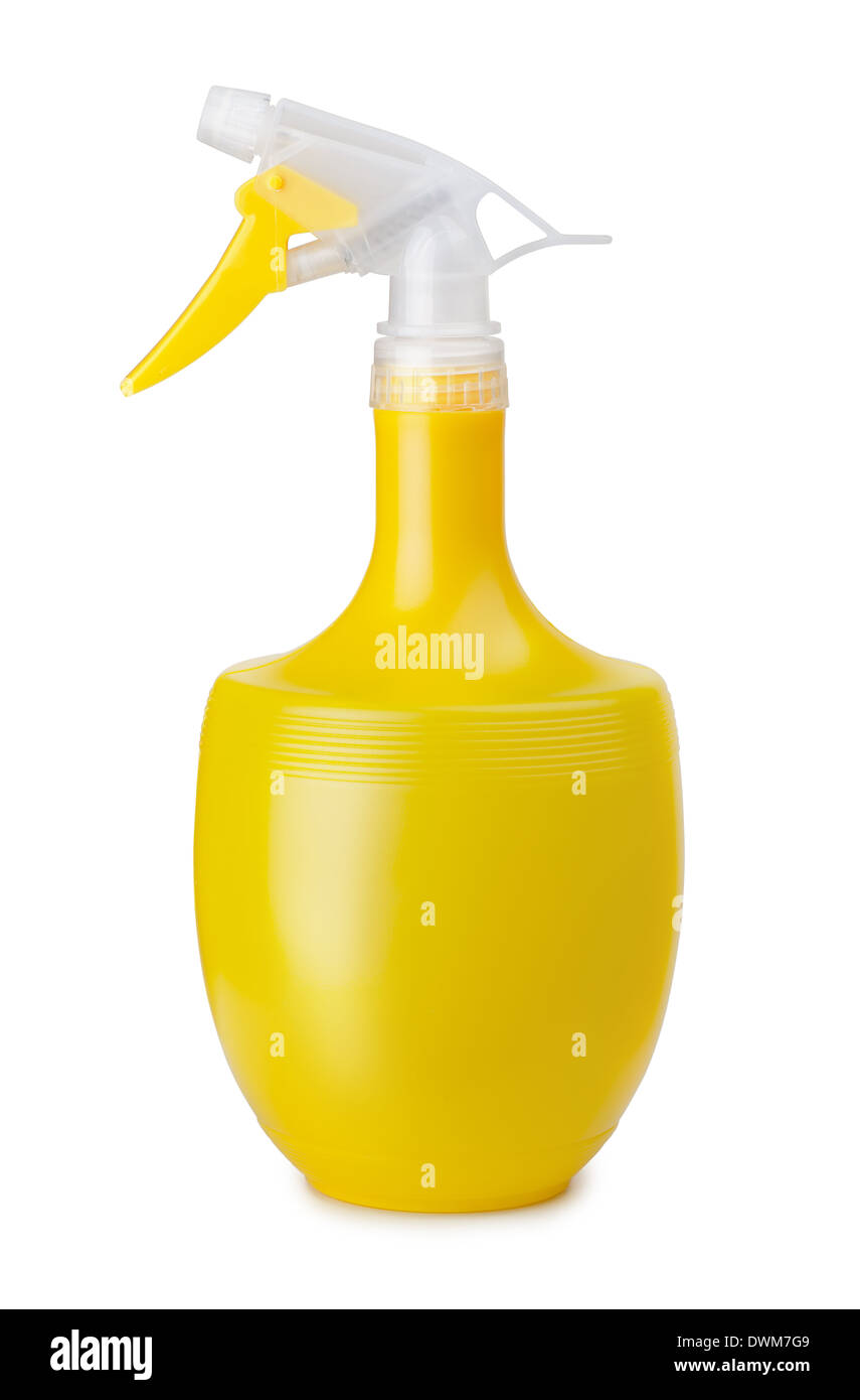 Vaporisateur en plastique jaune isolated on white Banque D'Images
